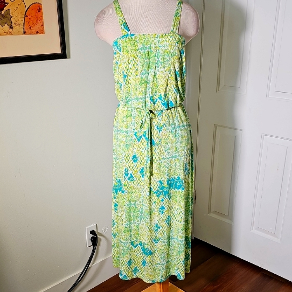 Lissome Loungwear Green and‎ Blue Patterned Maxi Dress. Size Small.